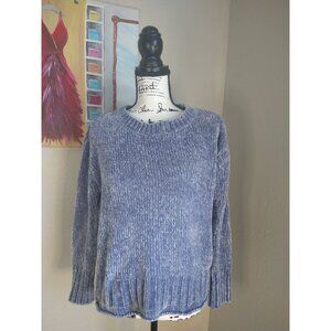 Blue Chenille Crewneck Sweater Cynthia Rowley Womens M Soft 100% Polyester Ribbe